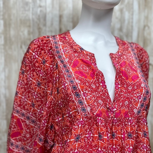 Gerard Darel Paris Colette Printed Split Neck Blouse [45] - Picture 3 of 8